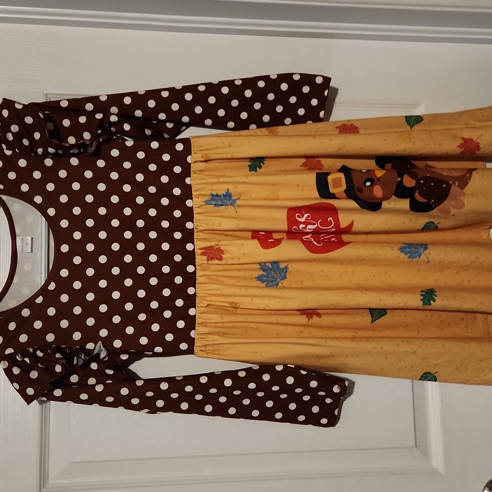 Penelope Plumm Brown Polka Dot and Yellow Fall Dress Sz 12